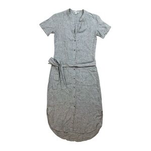 James Perse Light Gray Linen Midi dress curved hemline  size S